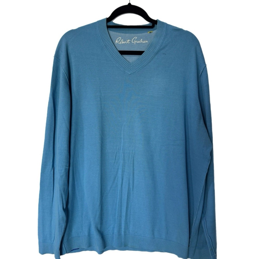 Robert Graham Sweater Men's XL Light Blue Classic Fit Wool‎ V Neck